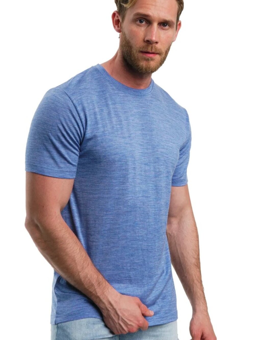 Merino.tech Men’s 100% Merino Wool T Shirt, Woodland Grey Blue